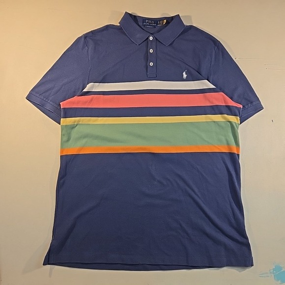 Polo Ralph Lauren Other - Polo Ralph Lauren Men XL Classic Fit Polo Navy Shirt Colorblock Stripe Short Slv